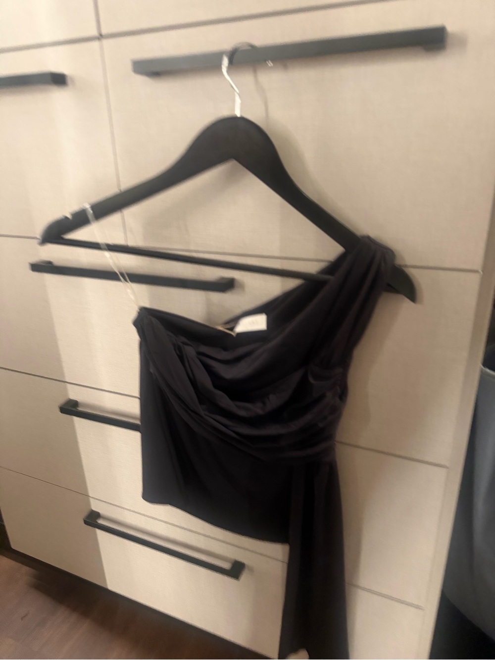 Meshki Black One-Shoulder Draped Evening Top